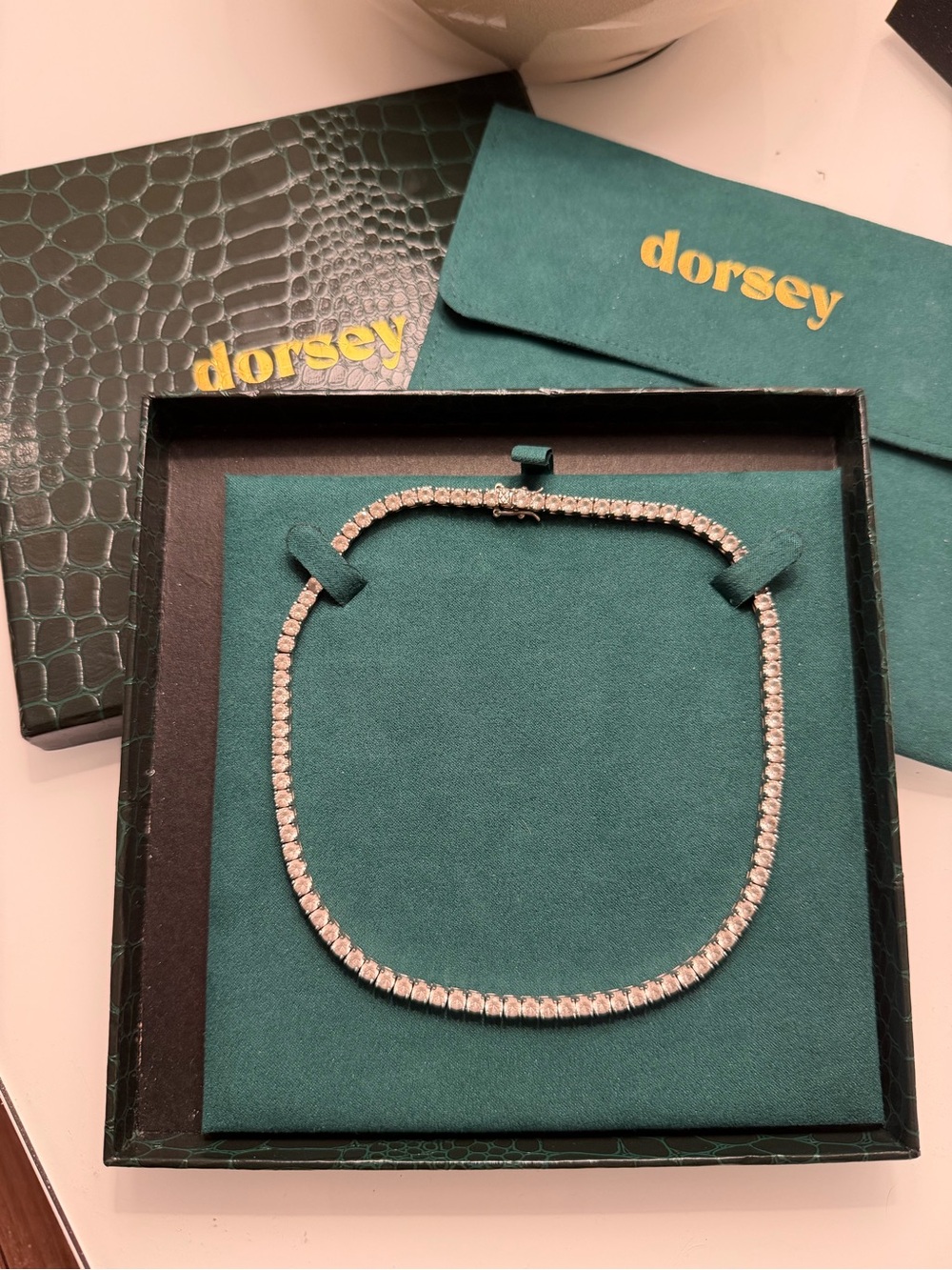 Tennis Necklace 15” DORSEY KATE ROUNDCUT WHITE SAPPHIRE SILVER RIVIÈRE NECKLACE - Picture 11 of 12